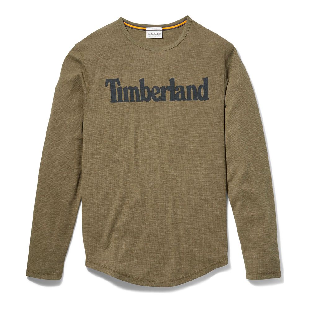 Camasi Timberland Barbati Masline Verzi - Dyer River Slim-Fit Long-Sleeve Waffle-Knit - Romania - AT